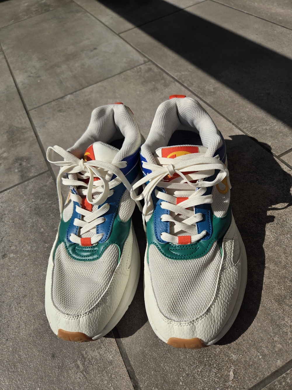 Champion Kids White Sneakers with Green, Blue, Orange & Yellow Accents